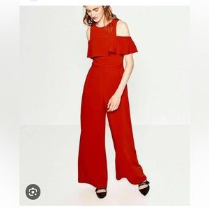 NWT ZARA COLD SHOULDER WIDE LEG JUMPSUIT.  SIZE S